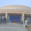 The new Golden Eagle Student Union, encased in light fog.